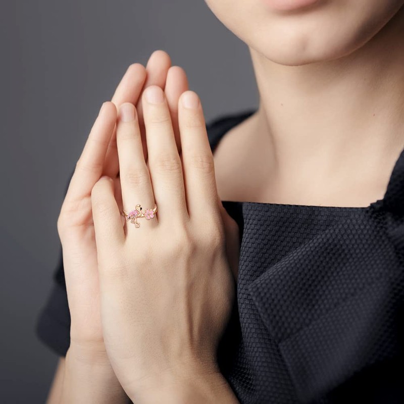 Flamingo Ring 925 Sterling Silver Pink Flamingo Rings for Women
