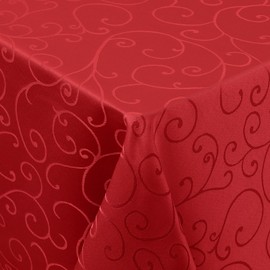smiry Washable Tablecloth, Ornaments, Rectangular, 130 x 160 cm, Damask Tablecloth, Scratch-Resistant, Polyester, Easy Care for Kitchen, Party, Red