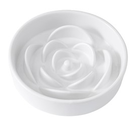 Welloyed 8.25'' Ceramic Slow Feeder Dog Bowls - Petal Shape Modern Dog Food Dish for Medium and Large Breeds, Puzzle Maze Bowl to Slow Down Eating, Anti-Gulping, Dishwasher & Microwave Safe, White