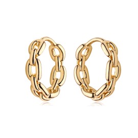 MYEARS Women Link Earrings Gold Huggie Hoop 14K Gold Plated Small Simple Hypoallergenic Everyday Jewelry