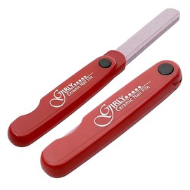 Erlinda - Lima de uñas plegable de cerámica para manicura (14 cm, cerrada, 8 cm), color rojo