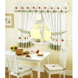 Fruits 2 Küchengardinen mit Bleistiftfalten und Raffhaltern, Polyester, rot/weiß, 117 x 122 x 0.1 cm