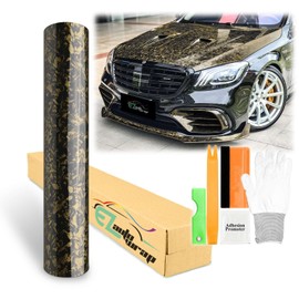 20"x60" (1.6FTx5FT) Forged Carbon Fiber Textured Gloss Gloss Black Gold Vinyl Wrap Auto Car Sticker Decal Sticker Film Sheet Bubble Free Air Release Technology with Tool Kit