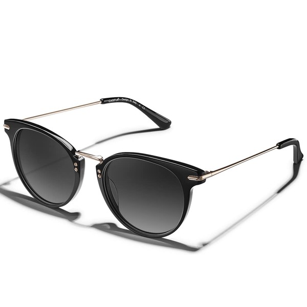 CARFIA Retro Black Acetate Cat Eye Sunglasses for Women Polarized