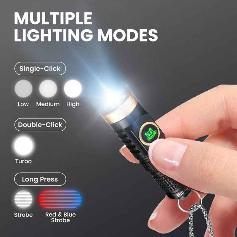 Yemao 800 High Lumens EDC Rechargeable Keychain Flashlight, Powered by