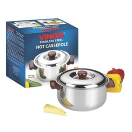 Vinod Stainless Steel Hot Casserole & Food Warmer, Insulated Pot Keeps Food Hot, Ideal for Home, Office & Picnics, Durable & Stylish Design, 2000ml, Pack of 1