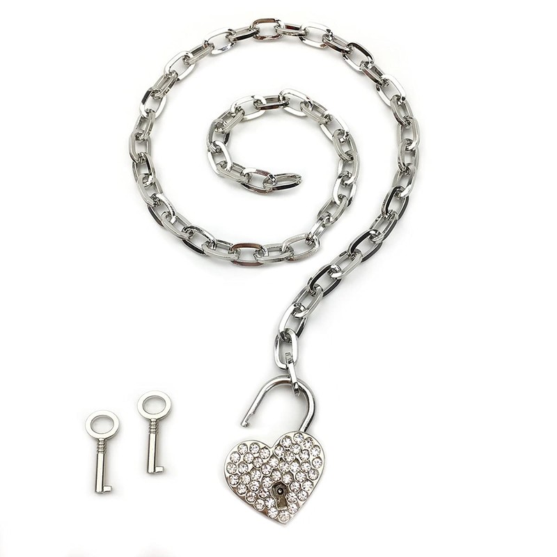 Succuba Padlock Necklace Chain Collar Choker with Two Keys and