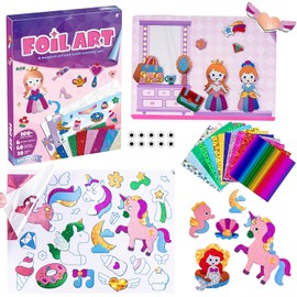 Actividad de Arte y Manualidades para niñas - Diversión con Papel De Aluminio,100+ pegatinas,6 tableros escenas, Kits arte y manualidades niños,Regalos para niñas de 4 a 12