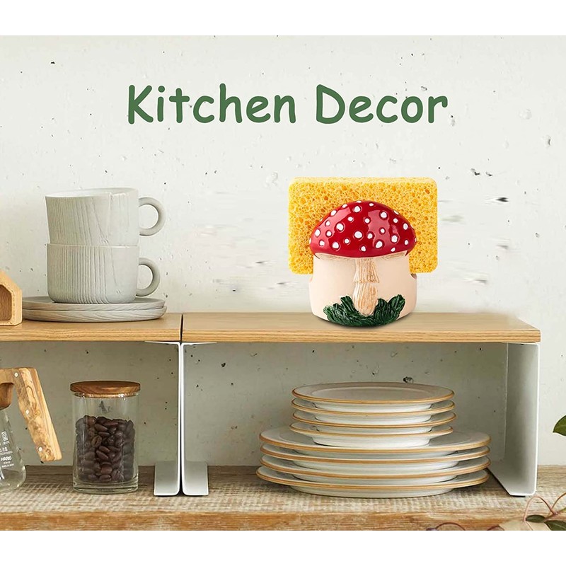 dgudgu Mushroom Kitchen Sponge Holder Resin Sponge Dish Red Sponge