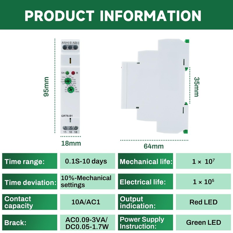 DEWIN Delay Time Relay, GRT6-B1 Single Function Time Relay, Mini