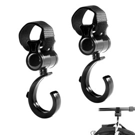 2 PCS Walker Hook Hanging, 360° Rotation Multipurpose Stroller Hooks for Hanging Diaper Bags, Baby Stroller Wheelchair Hanger Clip Accessories, for Walker, Shopping Cart, Car Back Seat