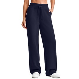 G4Free Wide Leg Drawstring Sweatpants for Women High Waisted Lounge Casual Loose Pants with Pockets for Travel(Dark Navy,M,27")