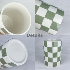 Checkered Utensil Holder, 4.13''x5.71" Utensils Caddy for Kitchen Counter, Medium Size Utensil Crock for Countertop, Utensils Organizer Storage for Parties Dining-Modern Sage Green and White