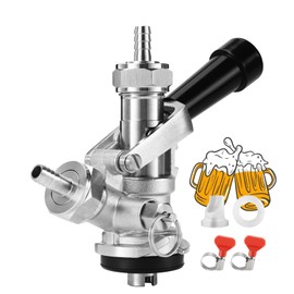 Dbgogo All Stainless Steel S Type Keg Coupler, European Sankey S Keg Coupler Keg Tap Dispenser for I.D 5/16” Draft Beer Line Gas Brewing Tubing European Keg Coupler S Type with Hose Clamp