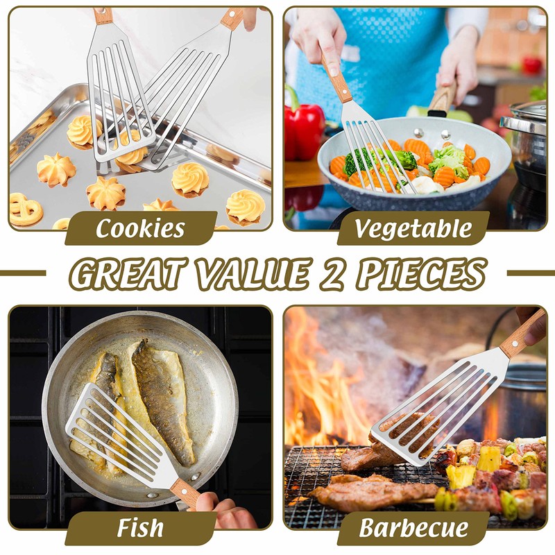 HaWare Slotted Spatula, Stainless Steel Fish Spatula with Solid Wooden