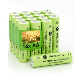 Howardly Ni-MH AA 1.2v 900mAh Rechargeable Batteries, Double A 900mAh 1.2V Rechargeable Battery Pre-Charged, High Capacity for Outdoor Solar Lights, Lawn Lamps, String Light (AA-900mAh-16pack