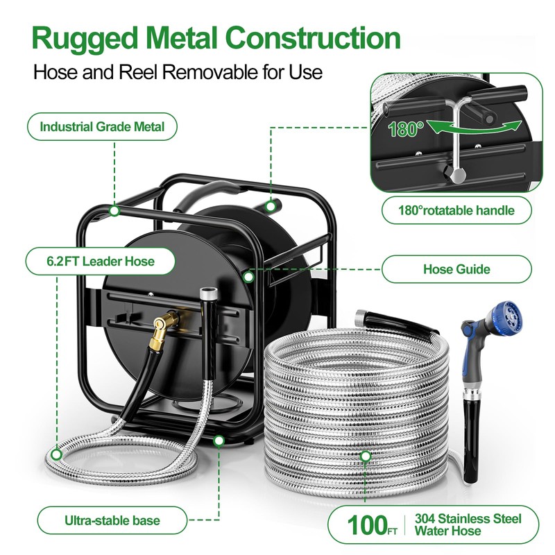 SPECILITE Heavy Duty Metal Garden Hose Reel With 80 Ft