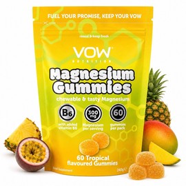 VOW Nutrition Magnesium Citrate Gummies, 300mg with Vitamin B6, Energy & Muscle Support, 60 Gummies, Tropical & Strawberry Flavours (Tropical)