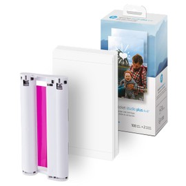 HP Sprocket Studio Plus 4 x 6” Photo Paper and Cartridges Starter Bundle: Includes 108 Sheets and 2 Cartridges, Sticker Frames, Photo Album - Compatible only Sprocket Studio Plus.
