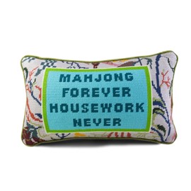 FURBISH Needlepoint Decorative Throw Pillow - Mahjong - 9"x15" - Small Embroidered Designer Pillow for Living Room, Couch, Sofa, Chair & Bed - Eclectic Home Decor