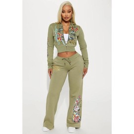 2 Piece Sets Womens Clothing  Letter Print Sweatsuit Hoodie Zipper Hoodie and Sweat Pants Suits Tracksuit Set Womenswear Comfort:_Olive Green_XXL