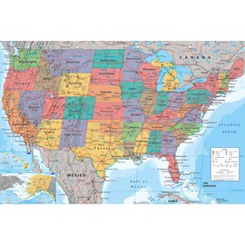 Map of The United States of America - Educational Poster (All 50 USA States) (Size 36" x 24")