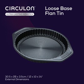 Circulon Ultimum Flan Tin 25cm - Non Stick Quiche Tins with Loose Base - Freezer & Dishwasher Safe Carbon Steel Tart Tins with Large Handles, 10"
