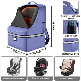 Car Seat Travel Bag,Padded Car Seats Backpack with Steel Cable Handle and Reflective Stripes, Large Durable Carseat Carrier Bag,Airport Gate Check Bag,Infant Seat Travel Bag with Shoulder Strap