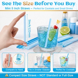 FoldTier 1000pcs 5 Inch Blue Cocktail Straws, 0.24" Wide Short Straws Individually Wrapped for Party, Bar, Club, Cafe, and Daily Use