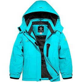 GEMYSE Girl's Waterproof Ski Snow Jacket Hooded Fleece Lined Windproof Winter Jacket (Lake Blue,14/16)