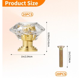 20 PCS Crystal Knobs for Drawers, Diamond Knobs for Dresser with 20 Screws