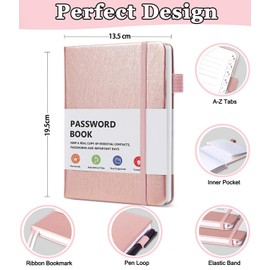 B6 Password Book with Alphabetical Tabs, Hardcover Password Keeper Internet Address Organizer Logbook for Computer and and Internet Address Website Login, Gold Rose