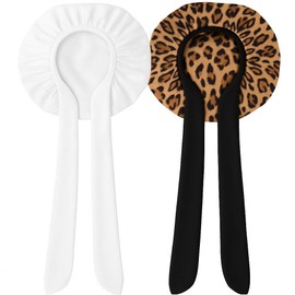2-Pack Silk Bonnet Set - Adjustable Reversible Sleep Caps for Women by Trove&Vault (White+Leopard)