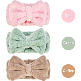 ACEmedia 3 Pack Microfiber Bowtie Headbands Makeup Headbands Wash Spa Yoga Sports Shower Facial Adjustable Hair Band for Girls and Women (Color Set 2)
