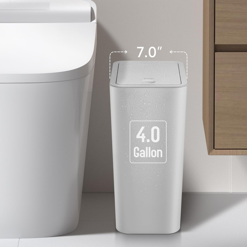 TIPGO Bathroom Trash Can with Lid, 4 Gallon / 15