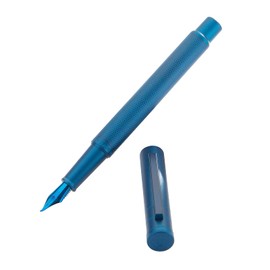 Asvine Dark Blue Fude Pen, Bent Nib Calligraphy Fountain Pen (Fine to Broad) with Converter and Metal Pen Case Set