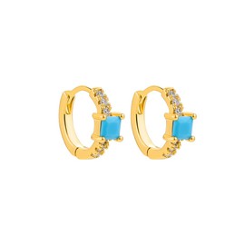 ALRNBY Gold Hoop Earrings for Women Dainty Small Huggie Earrings Turquoise with Cubic Zirconia Earrings Trendy Gold Plated Stainless Steel Waterproof Jewelry Christmas Gift Non Tarnish (Style2)