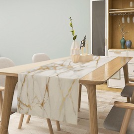 White Marble Table Runner Gold Textures Pattern Table Runner Table Cloth Decoration Dresser Garden Farmhouse Wedding Party Vacation Dinner Home 13x120 inches