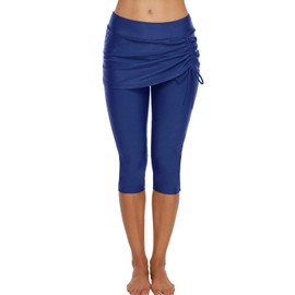 Leoparts Women Skirted Swim Capri High Waisted Skirt Swimming Leggings Rash Guard UV Sport Board Shorts Swimsuit Bottom Dark Blue