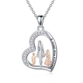 Mother Gifts ROMANTICWORK Sterling Silver Mother Necklaces Mother and Child Love Heart Pendant Necklace Jewellery Mother's Day Christmas Gifts for Women Mother Daughter, Sterling Silver