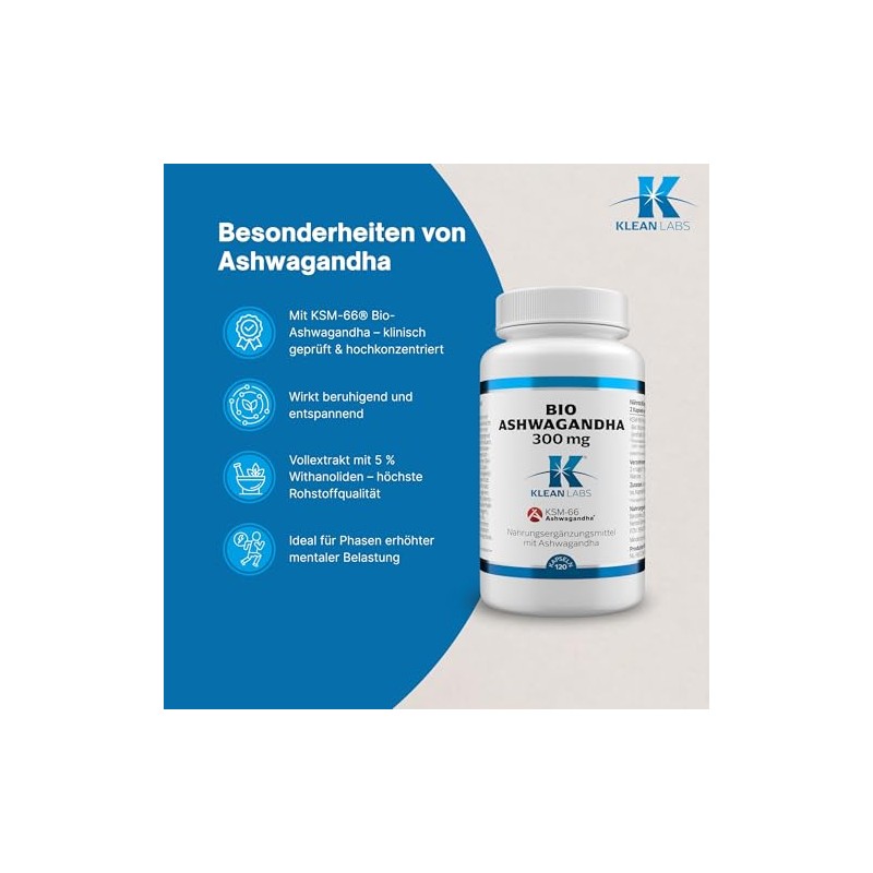 Ashwagandha Bio Wurzel-Extrakt 300 mg | Klean-Labs