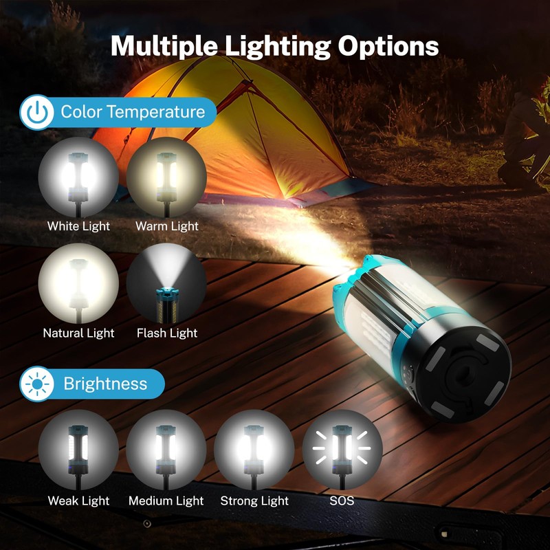 OGERY Rechargeable 10000mAh Camping Light with Stand 6.5 ft Max