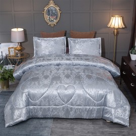 Raytrue-X Twin Comforter, Silver Silk Jacquard Bedding Comforter Sets, 3 Pieces Grey Lightweight Quilt, All Season Comforter for Twin Bed, Ultra Soft Microfiber, Matching 2 Pillow Shams, Twin/Twin XL