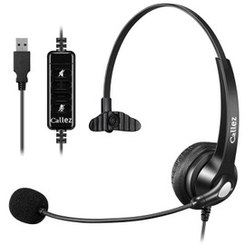 USB Headset with Microphone Noise Cancelling & Audio Controls, Wideband PC Headphone for Business UC Skype Lync Softphone Call Center Office Computer, Clear Voice, Super Light, Ultra Comfort (5 Pack)
