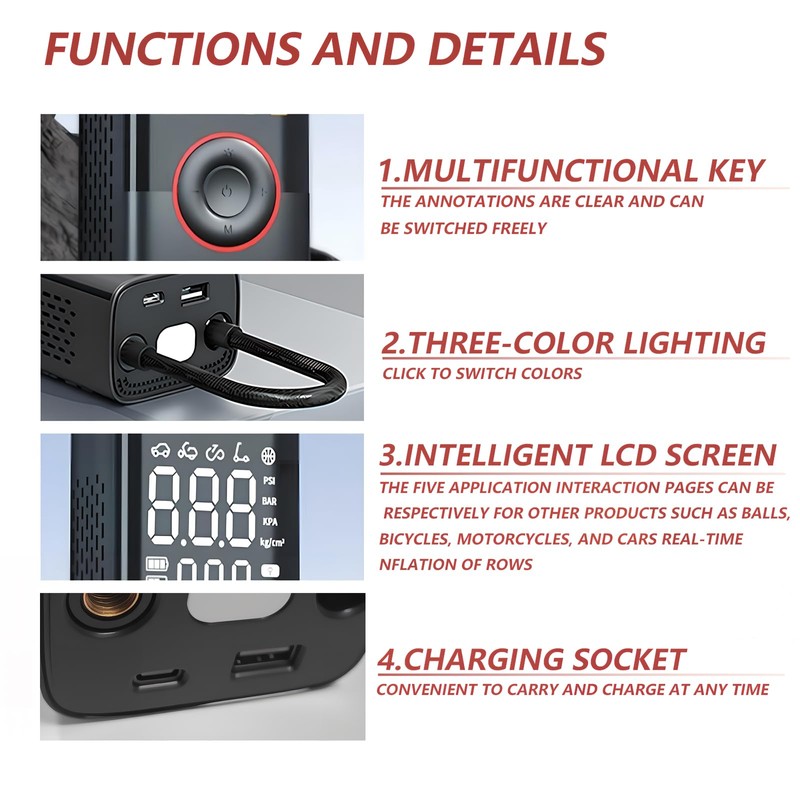 RosyFate Professionelle Elektrische Fahrradpumpe mit Digitaldisplay, Tragbarer Luftkompressor für Fahrrad,