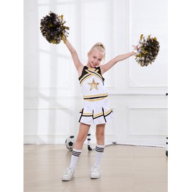 LOLANTA LOLANTA Mädchen Karneval Kostüm, Cheerleader kleid mit Pompoms und Socken, Mittelschule Cheerleading Uniform, Schwarz, 8-9 Jahre, 140