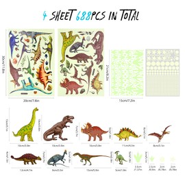 SNAIL GARDEN 688PCS Glow in The Dark Dinosaur Wall Stickers,Luminous Dinosaur Wall Sticker,Animal Glow Dinosaur Stickers Large Dinosaur Wall Decals for Bedoom Nursery Living Room Decor(Green Light)