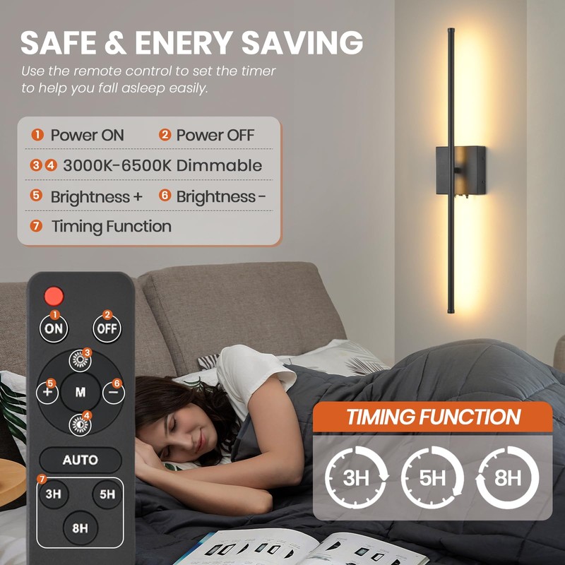 Battery Operated Wall Sconces with Remote Control, 11000mAh LED Wireless