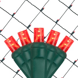 Wintergreen Lighting Set of 100 LED Red Net Lights – Christmas Net Lights, Outdoor Christmas Decorations, Green Wire (4 x 6 ft, 5mm Lights, Red)