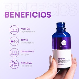 MIST JEWEL - RENEW - Serum Facial Retinol (Vit A), Ácido hialurónico, Vitamina C, Vit E, B5, hidratante y reparador Suero para hombres y mujeres Anti manchas Nocturno, cuidado facial iluminador e hidratante de alta efectividad 50ml